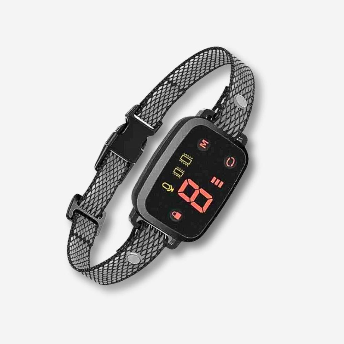 HUNDESCHATZ™ Tierfreundliches Anti-Bell Halsband in Schwarz mit rotem LED-Display, stilvollem Design und verstellbarem Nylon-Band – ideal für sanftes Hundetraining.