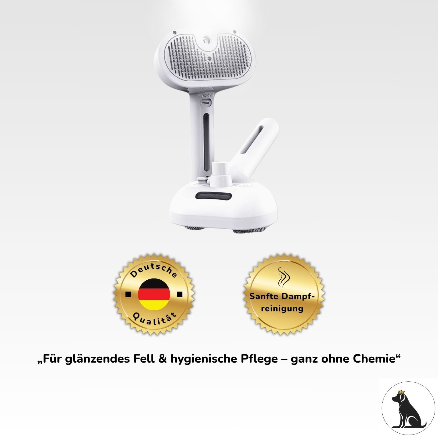 Fellbürste mit Dampffunktion für Hunde – sanfte Fellpflege ohne Chemie für glänzendes, sauberes Hundefell – HUNDESCHATZ