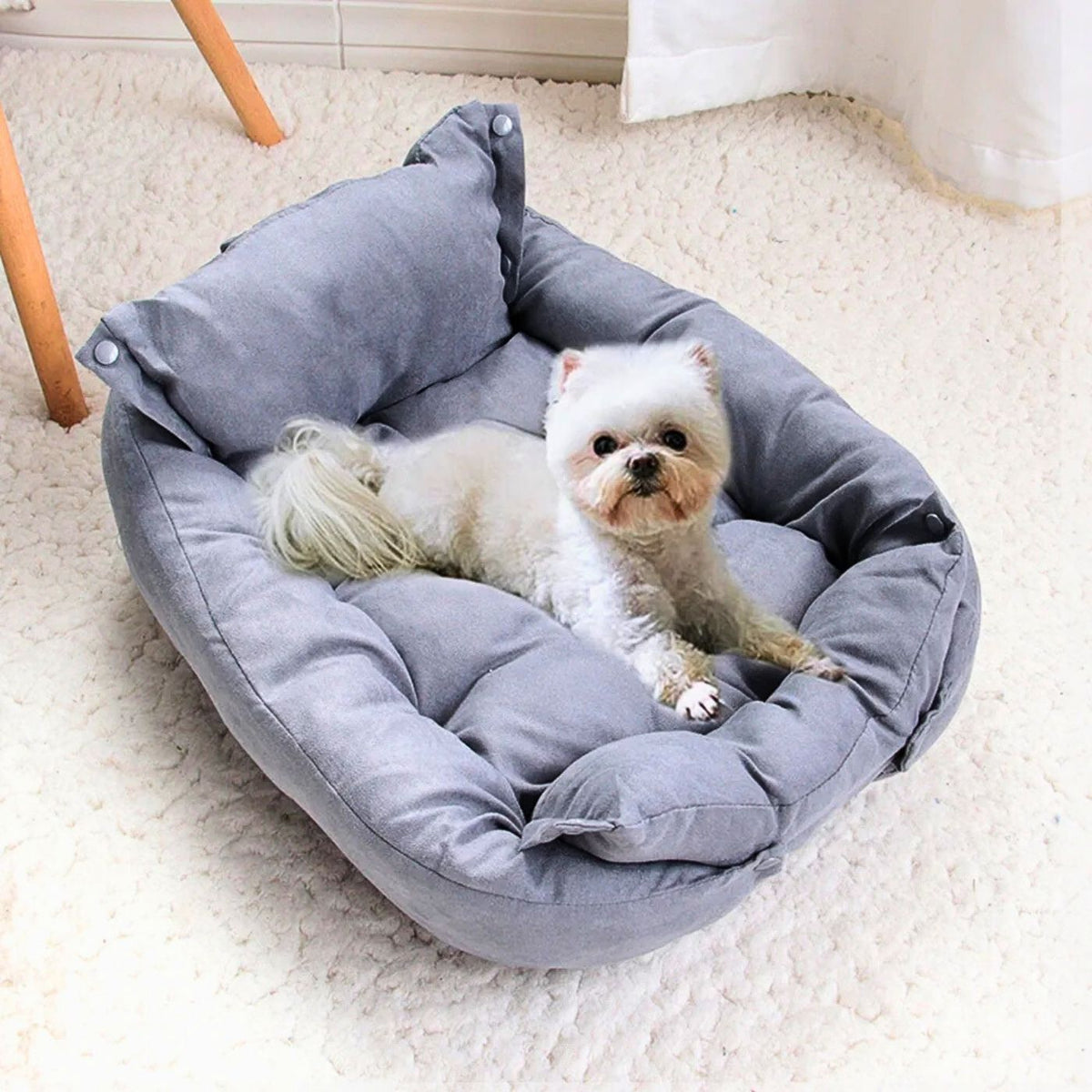 Graues Hundebett mit hohem Rand für kleine Hunde wie Malteser – weich gepolstert, waschbar und bequem, HUNDESCHATZ