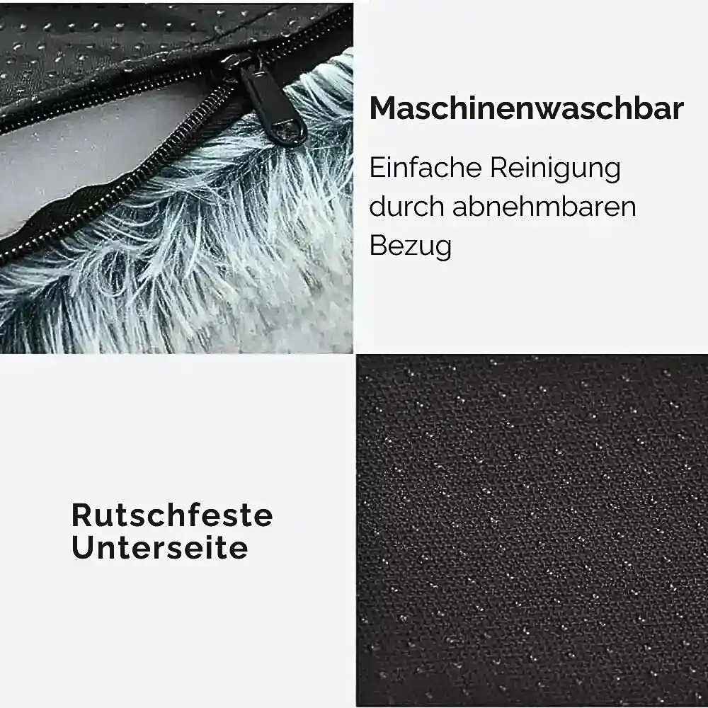 Detailansicht des Premium Hundekissens aus Kordsamt von HUNDESCHATZ™ mit abnehmbarem, maschinenwaschbarem Bezug und rutschfester Unterseite für sicheren Halt.