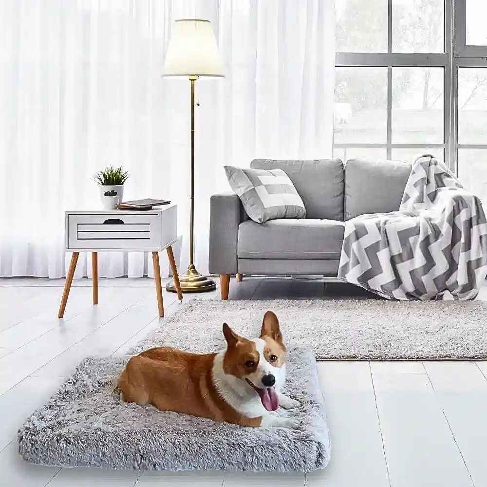 Ein komfortables, hochwertiges Hundekissen in Grau, das sich perfekt in moderne Wohnräume einfügt. Der weiche Bezug bietet Hunden einen gemütlichen Rückzugsort für entspannte Ruhepausen – HUNDESCHATZ™.