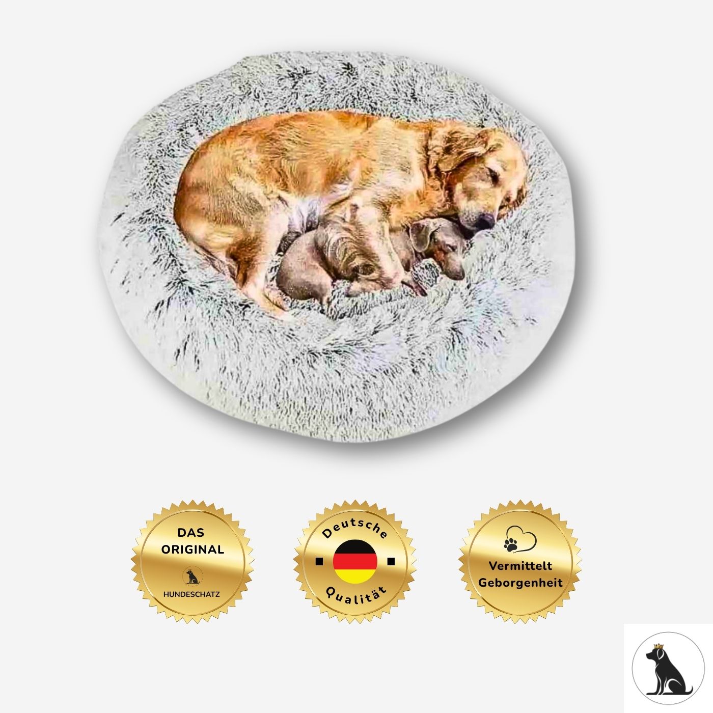 Hündin mit Welpen im kuscheligen Donut Hundebett – Hundekörbchen Wolke 7 - vermittelt Wärme, Geborgenheit und Sicherheit | HUNDESCHATZ