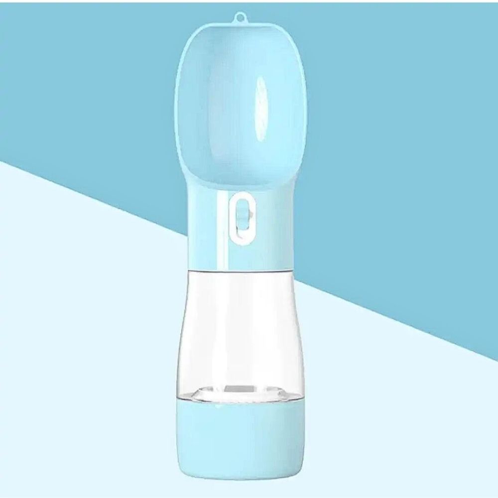 HUNDESCHATZ™ Hundetrinkflasche mit Futterbehälter in Blau – praktisches Design für Hunde mit separatem Bereich für Wasser und Snacks, ideal für unterwegs.