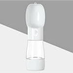 HUNDESCHATZ™ Hundetrinkflasche mit Futterbehälter in Grau – praktisches Design für Hunde mit separatem Bereich für Wasser und Snacks, ideal für unterwegs.