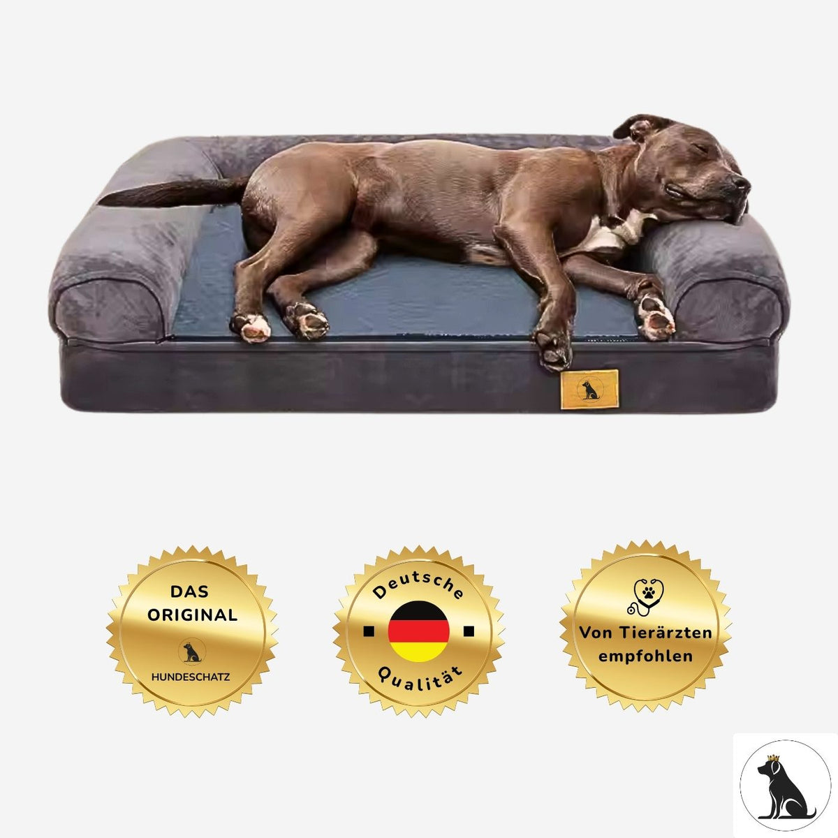 Orthopädische Hundeliege "Elegance" von HUNDESCHATZ™ – ein komfortables Hundebett mit erhöhtem Rand, ideal als Hundekorb für erholsamen Schlaf.