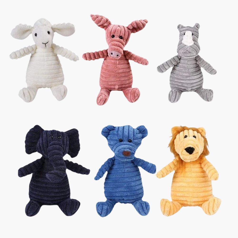 Kuscheltiere für Hunde der Marke HUNDESCHATZ in verschiedenen Tierarten – robust, langlebig und perfekt für spielbegeisterte Hunde.