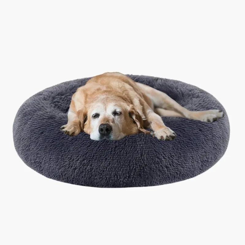 Flauschiges Donut-Hundebett in Dunkelgrau für kleine und mittelgroße Hunde, ideal zum Kuscheln und Schlafen