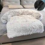 Flauschiges Hundebett fürs Sofa – HUNDESCHATZ™ in der Farbvariante Weiß-Kaffee, perfekt für das Schlafzimmer.