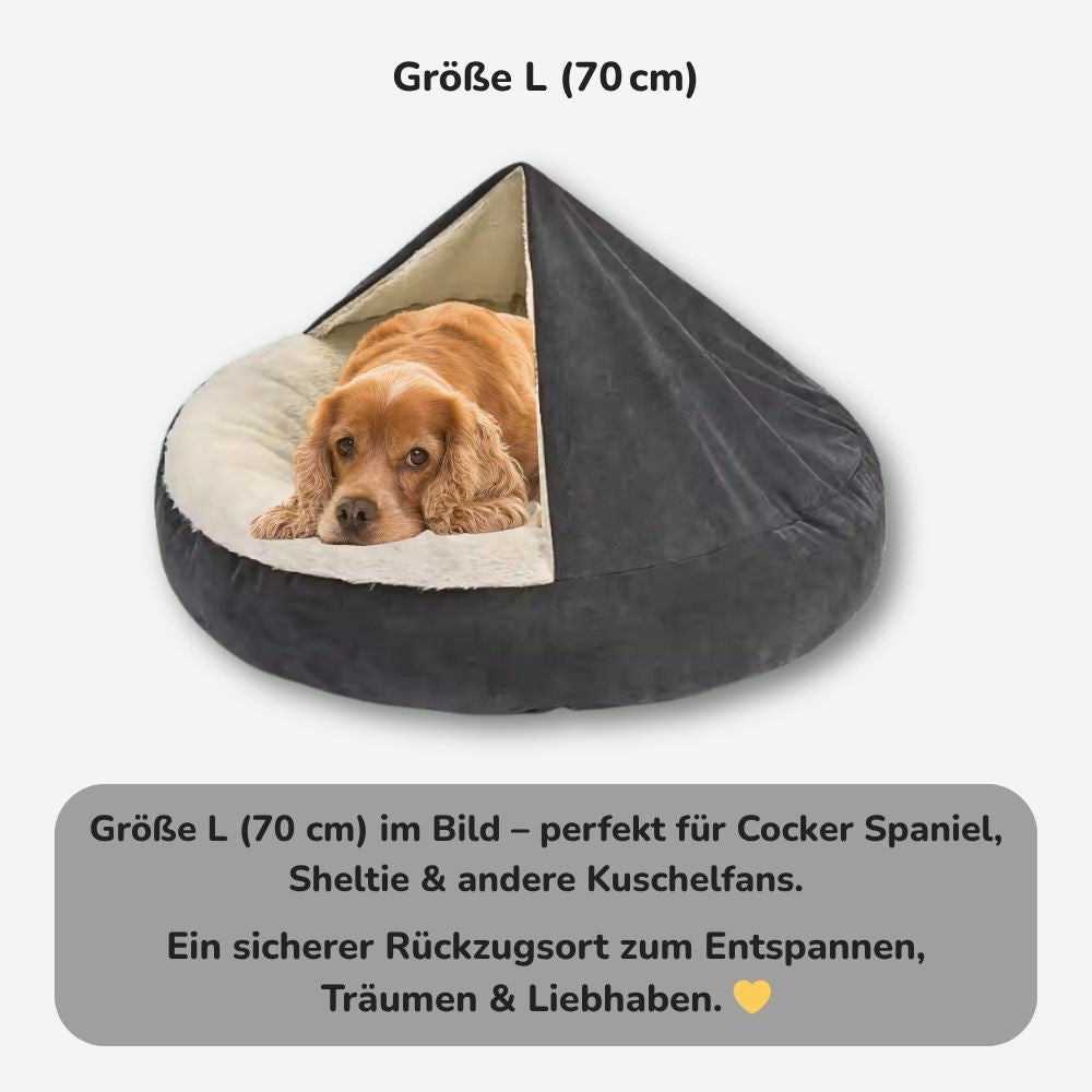Hundehöhle Größe L (70 cm) – gemütliches Hundebett für mittelgroße Hunde wie Cocker Spaniel oder Sheltie, sicherer Rückzugsort zum Entspannen | HUNDESCHATZ