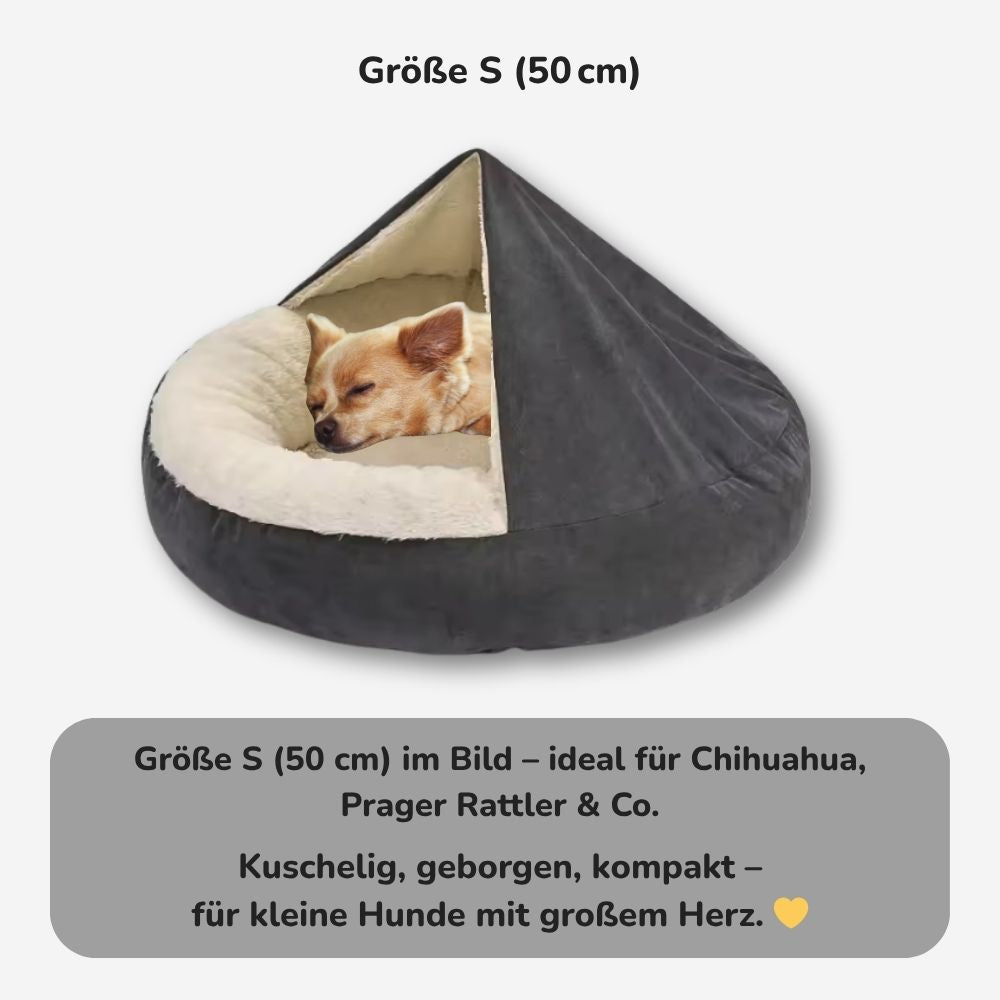 Hundehöhle Größe S (50 cm) – kuscheliges Hundebett für kleine Hunde wie Chihuahua oder Prager Rattler, geborgen und kompakt | HUNDESCHATZ