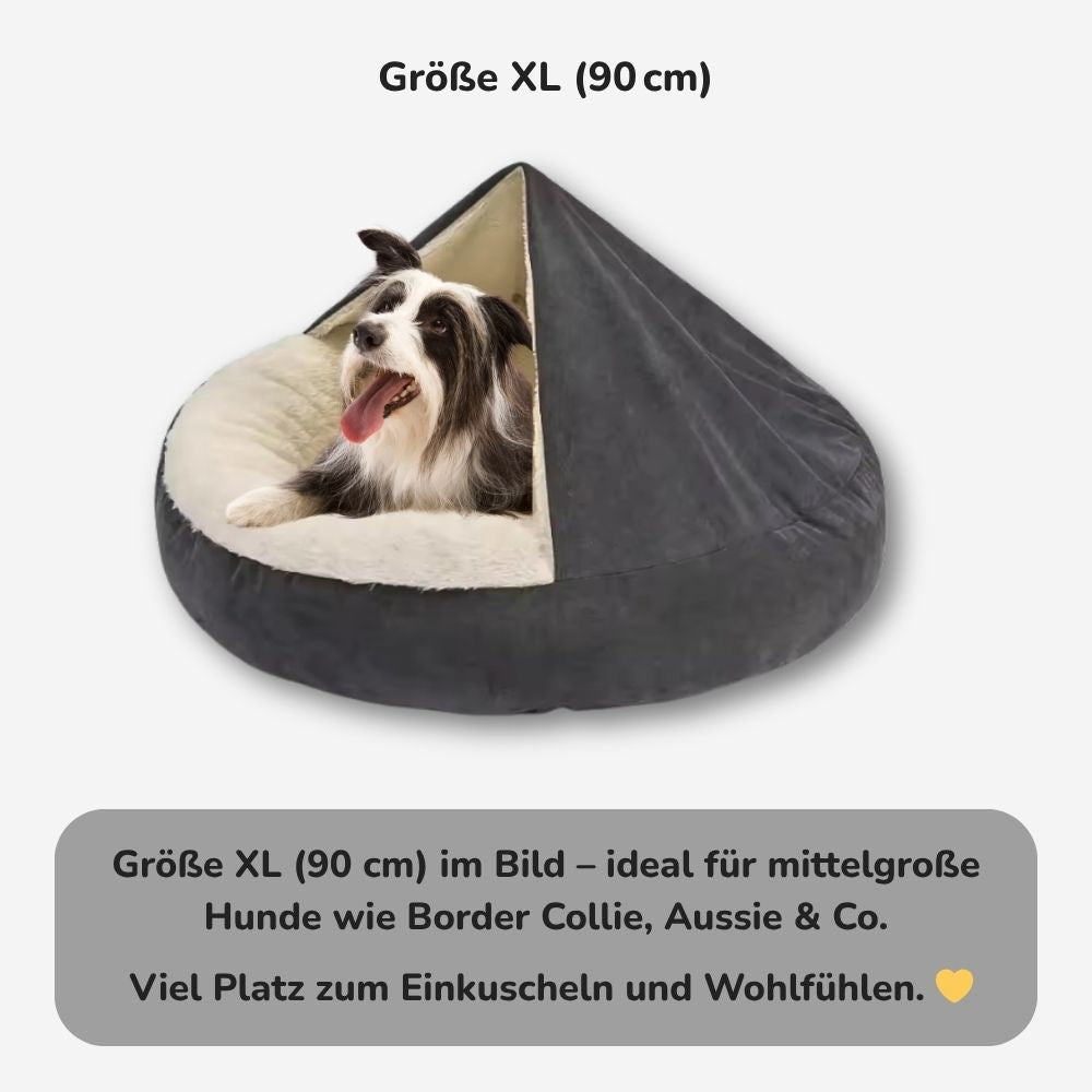 Hundehöhle Größe XL (90 cm) – großes Hundebett für mittelgroße Hunde wie Border Collie oder Australian Shepherd, viel Platz zum Einkuscheln und Wohlfühlen | HUNDESCHATZ