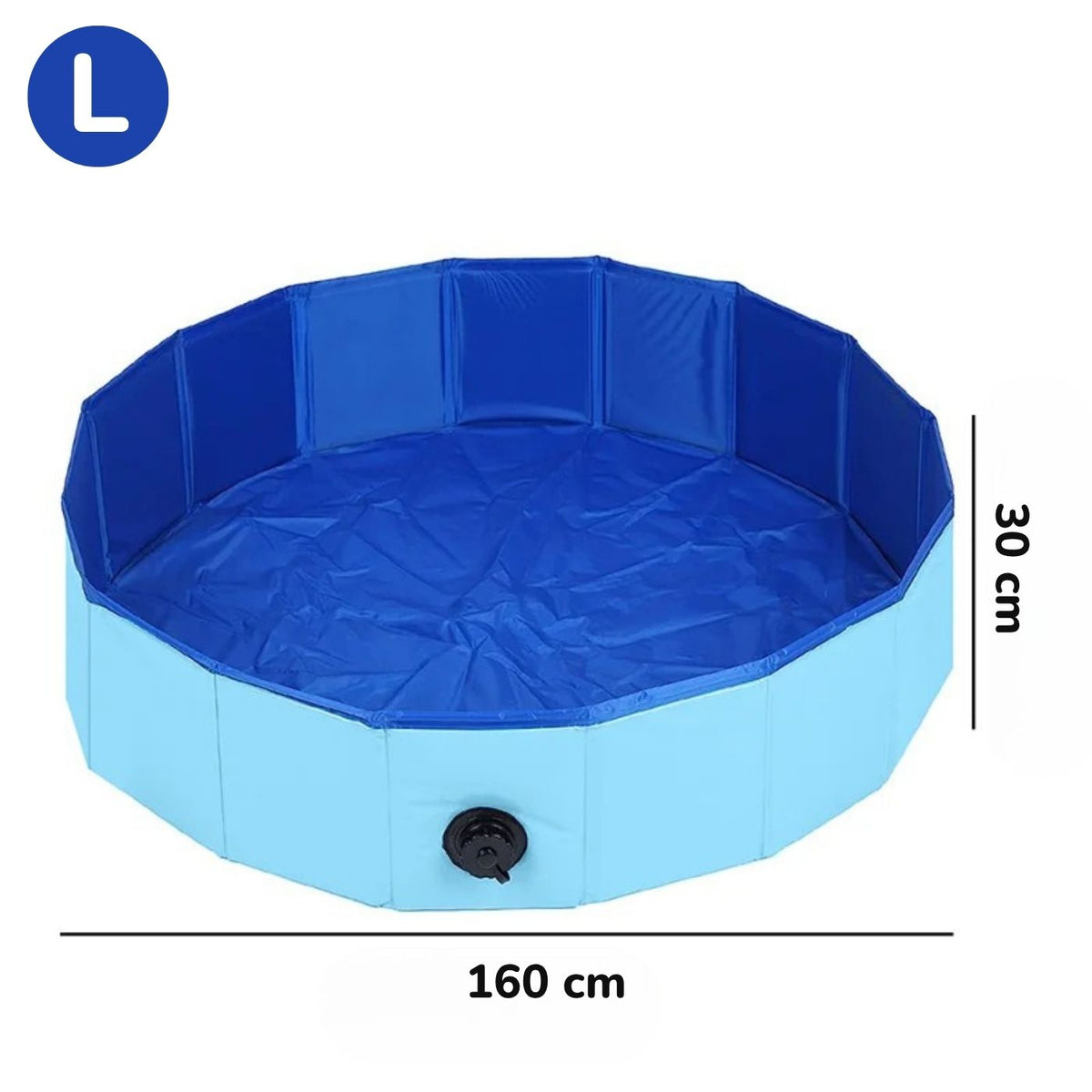 Größe L Hundepool in blau mit 160 cm Durchmesser und 30 cm Höhe, inklusive Ablaufventil