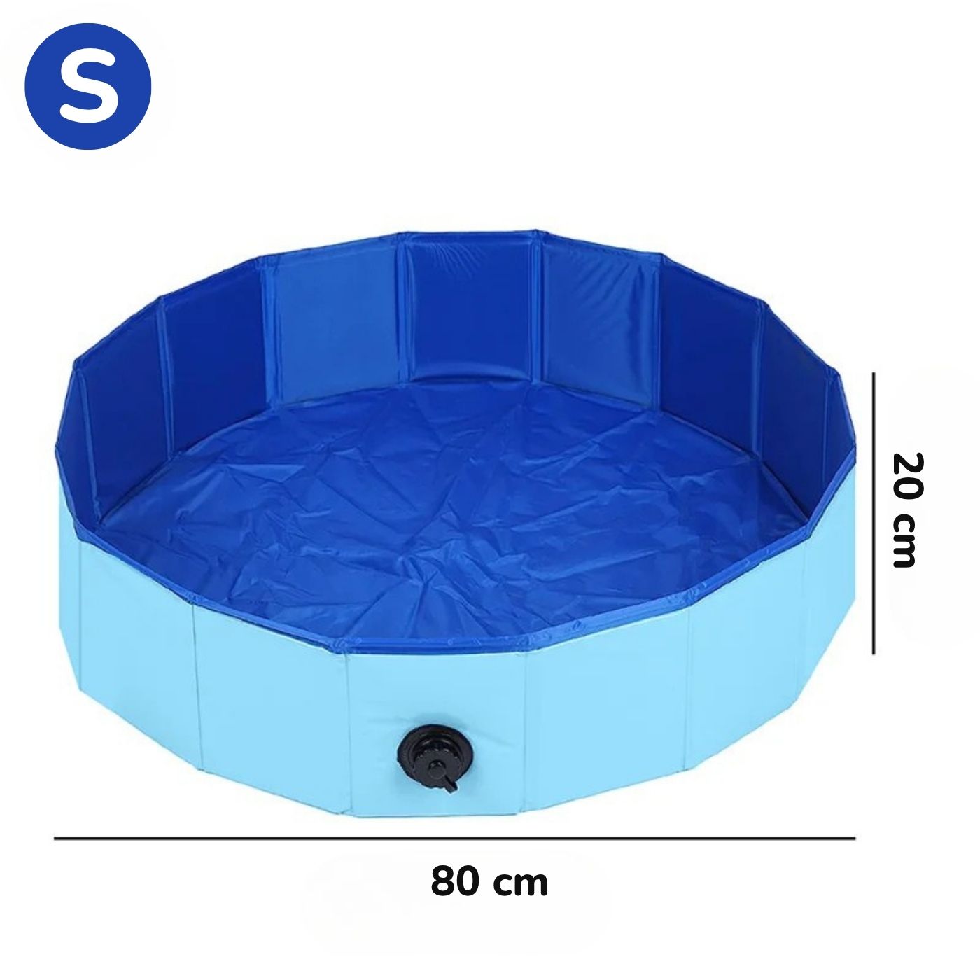 Größe S Hundepool in blau mit 80 cm Durchmesser und 20 cm Höhe, inklusive Ablaufventil