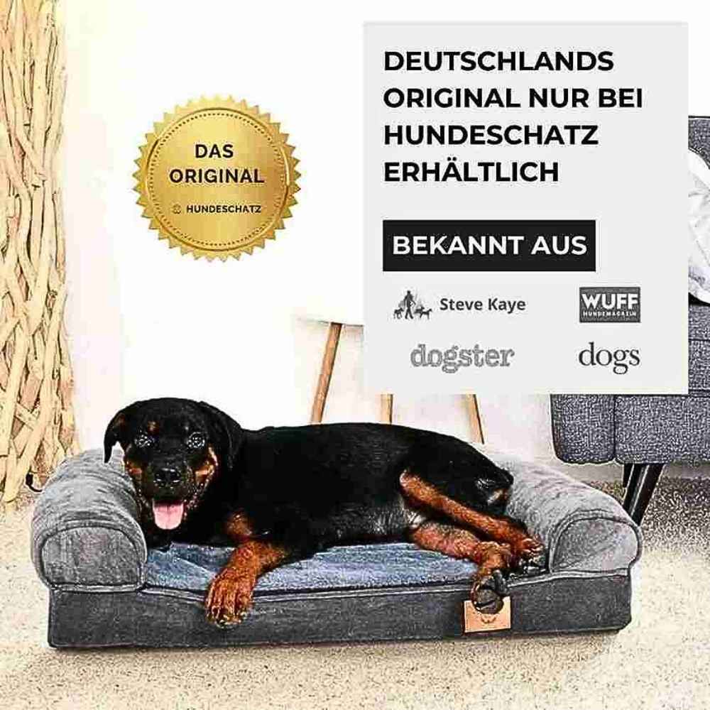 Orthopädische Hundeliege "Elegance" von HUNDESCHATZ™ – das Original in Deutschland, bekannt aus WUFF, dogster und weiteren Medien. Komfortables Hundebett mit erhöhtem Rand für maximale Gemütlichkeit.