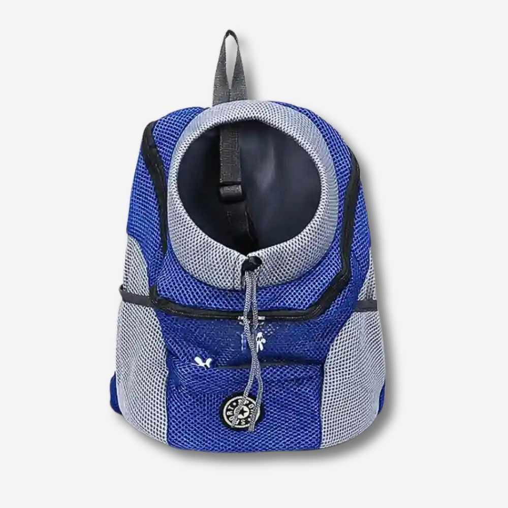 HUNDESCHATZ™ - OUTDOOR HUNDERUCKSACK in Blau. Kompakter und ergonomischer Hundetrage-Rucksack mit sicherem Verschluss und bequemer Polsterung. Ideal für kleine bis mittelgroße Hunde und perfekt für unterwegs oder Outdoor-Aktivitäten.