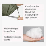 Komfortables, elastisches Band zur Fixierung an den Beinen und hochwertiges Innenfutter mit kälteabweisender Watte in der Winter Hundejacke "Nordwind" – HUNDESCHATZ™.